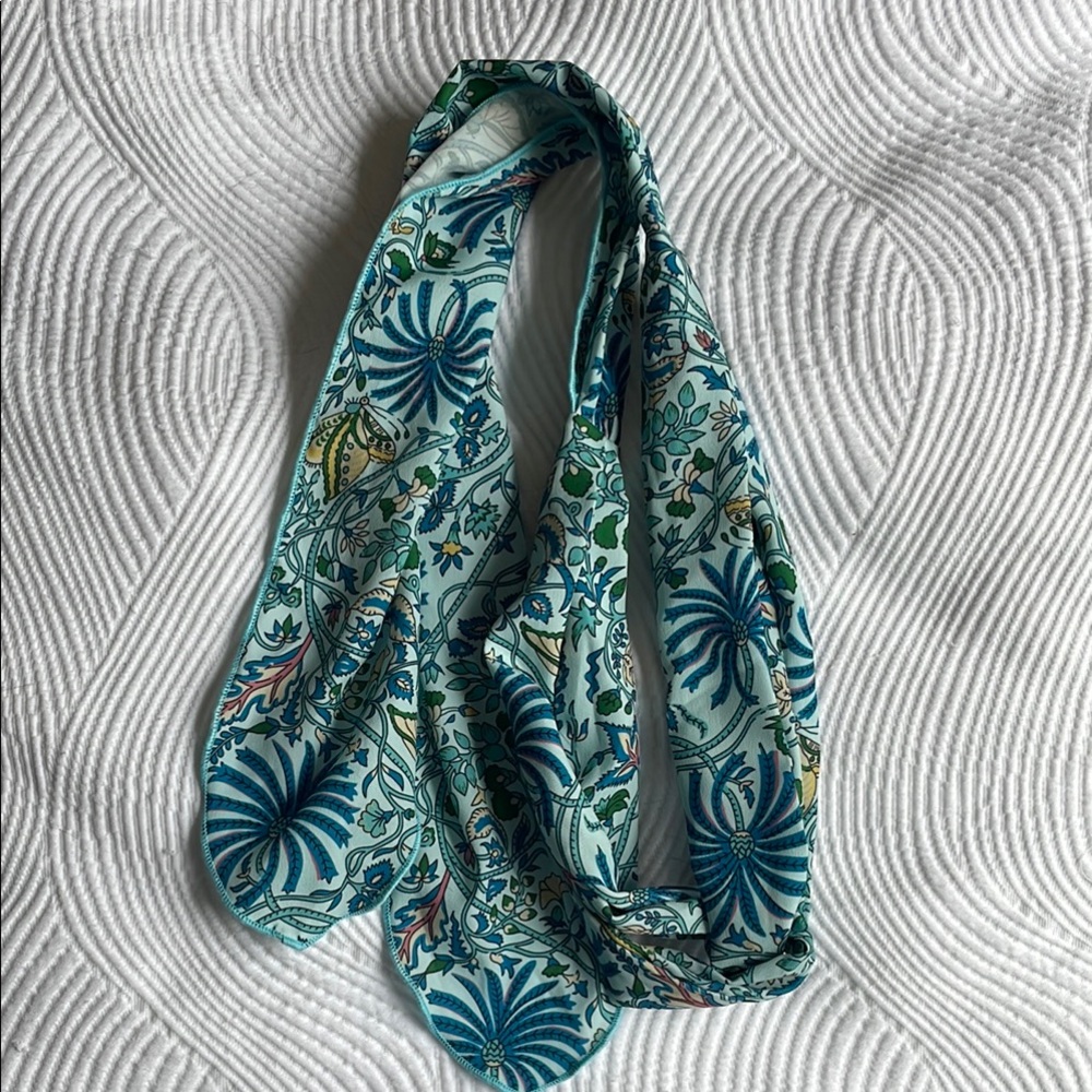 Anthropologie Floral Blue and Green Heading Scarf Long Tie Wrap
